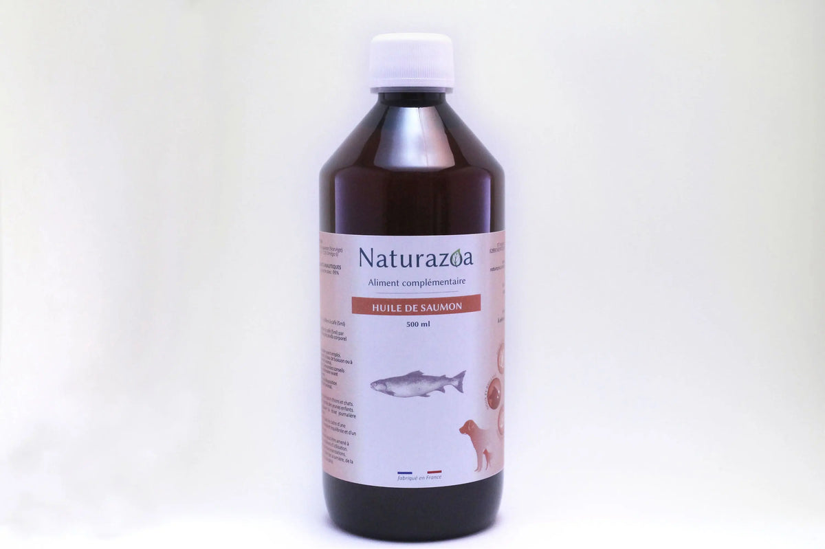 Huile de saumon naturelle chien chat — oméga 3 brillance pelage — Naturazoa