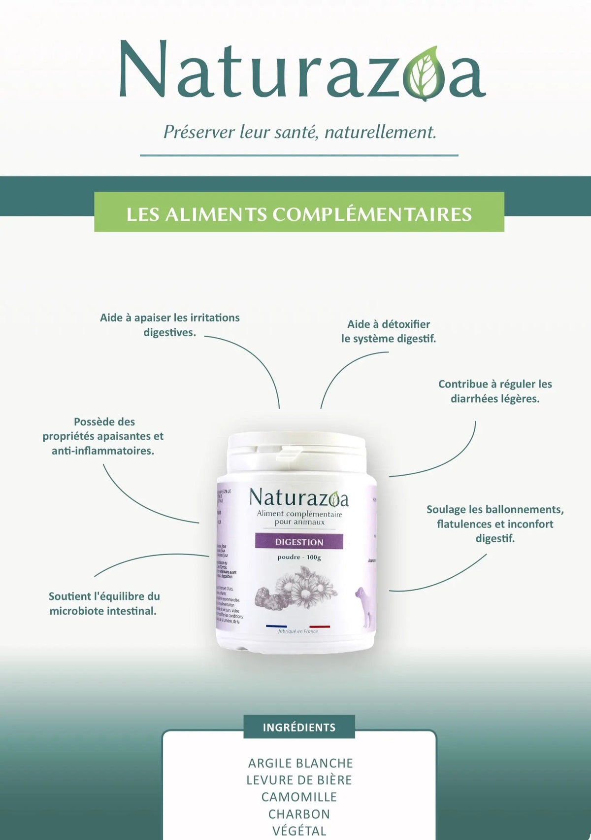 Probiotiques naturels chien chat — digestion saine fabriqué en France — Naturazoa