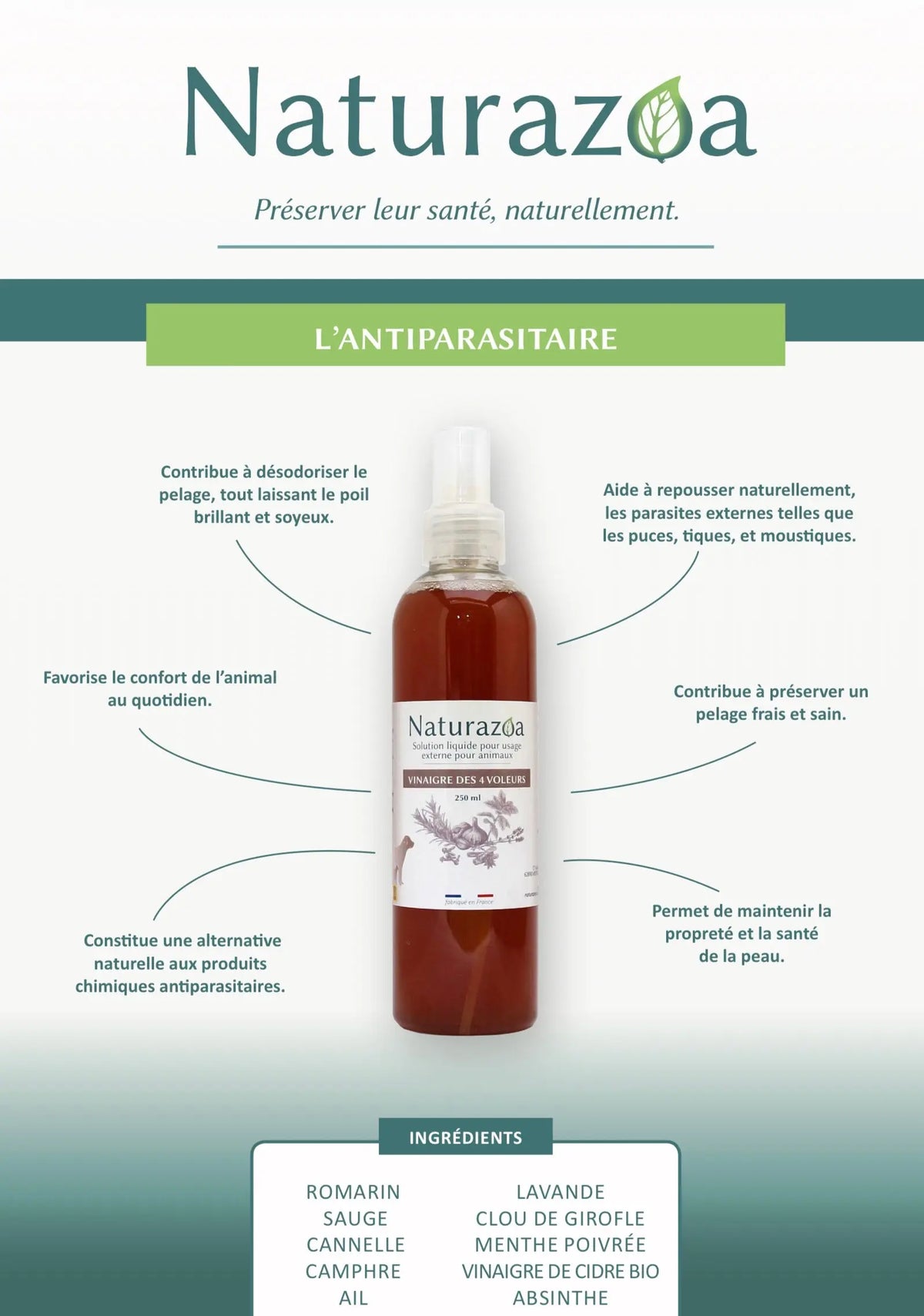 Antiparasitaire naturel chien chat sans chimie — Vinaigre 4 Voleurs Naturazoa