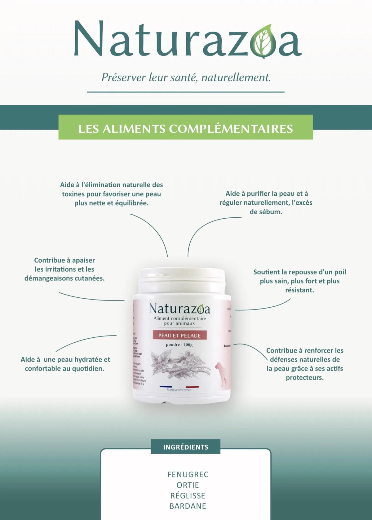 Soin pelage naturel chien chat — pelage brillant peau saine — Naturazoa