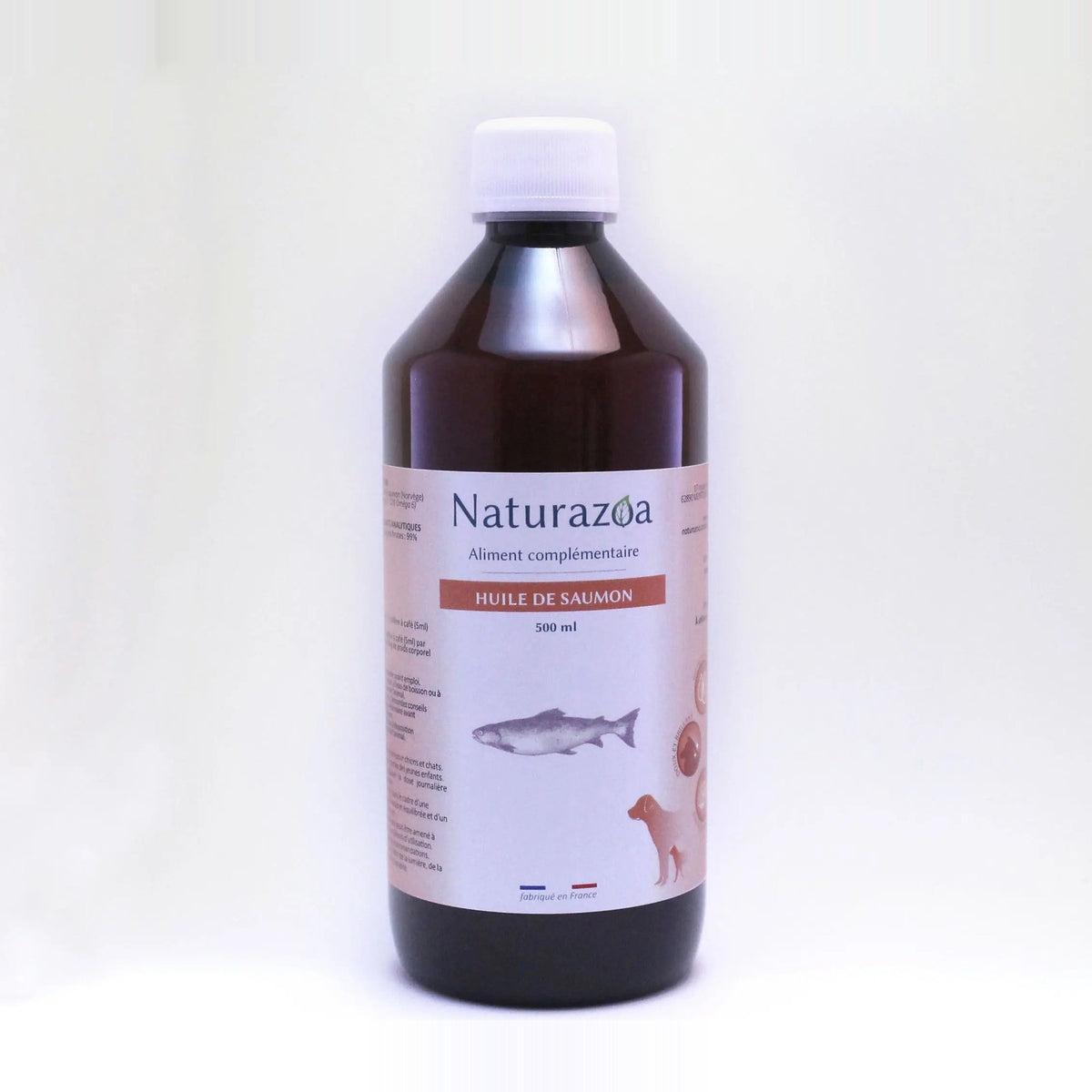 Flacon d'huile de saumon riche en oméga-3 pour chien et chat — Naturazoa