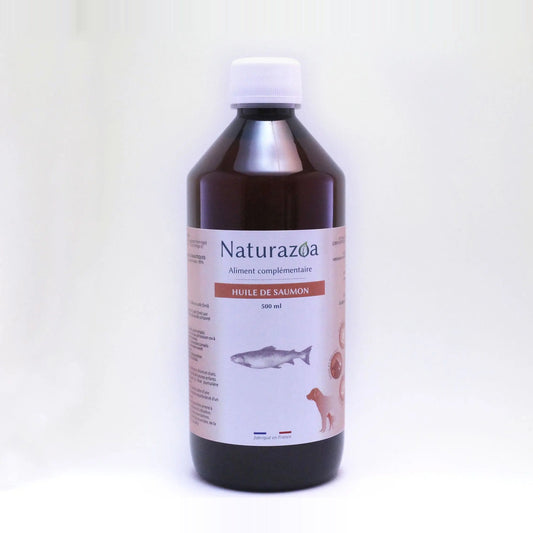 Flacon d'huile de saumon riche en oméga-3 pour chien et chat — Naturazoa